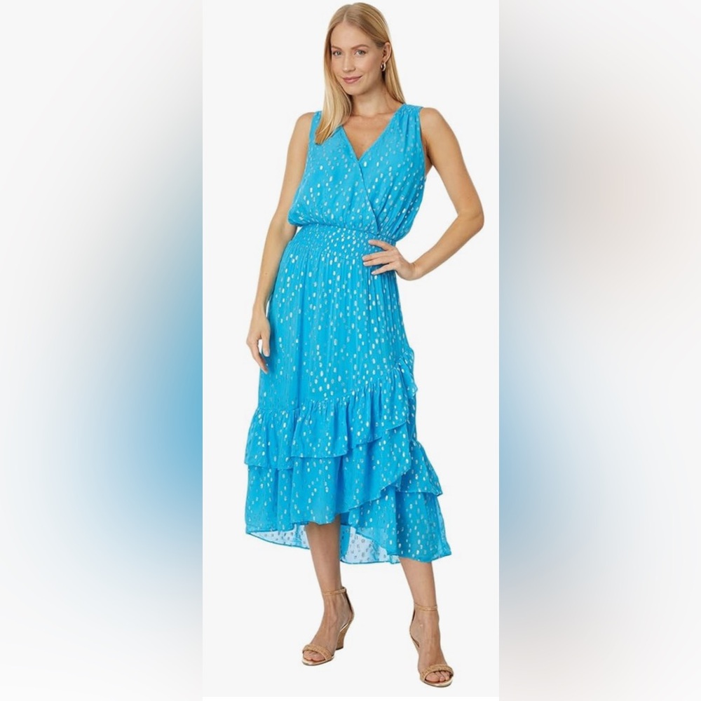 $258  Lilly Pulitzer NWT Valeri MIDI Dress Cumulus Blue Metallic Size 8
